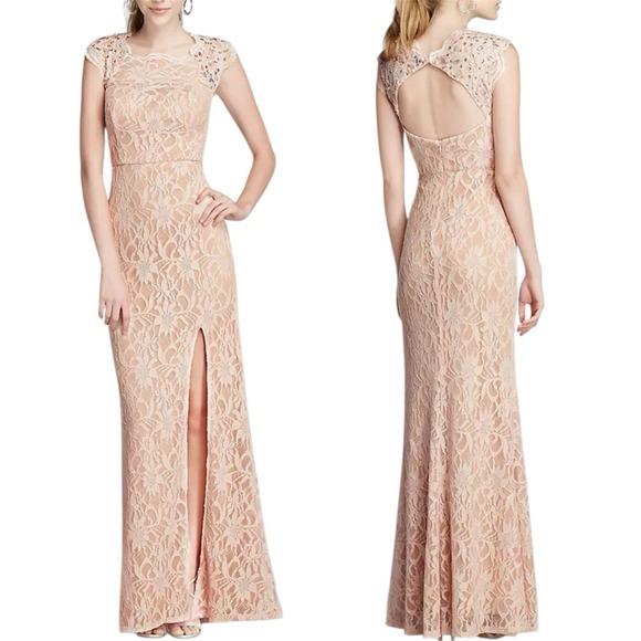 City Triangles Dresses & Skirts - City Triangles Lace Gown Women 13 Pink Beaded Illusion Slit Prom Formal Romantic
